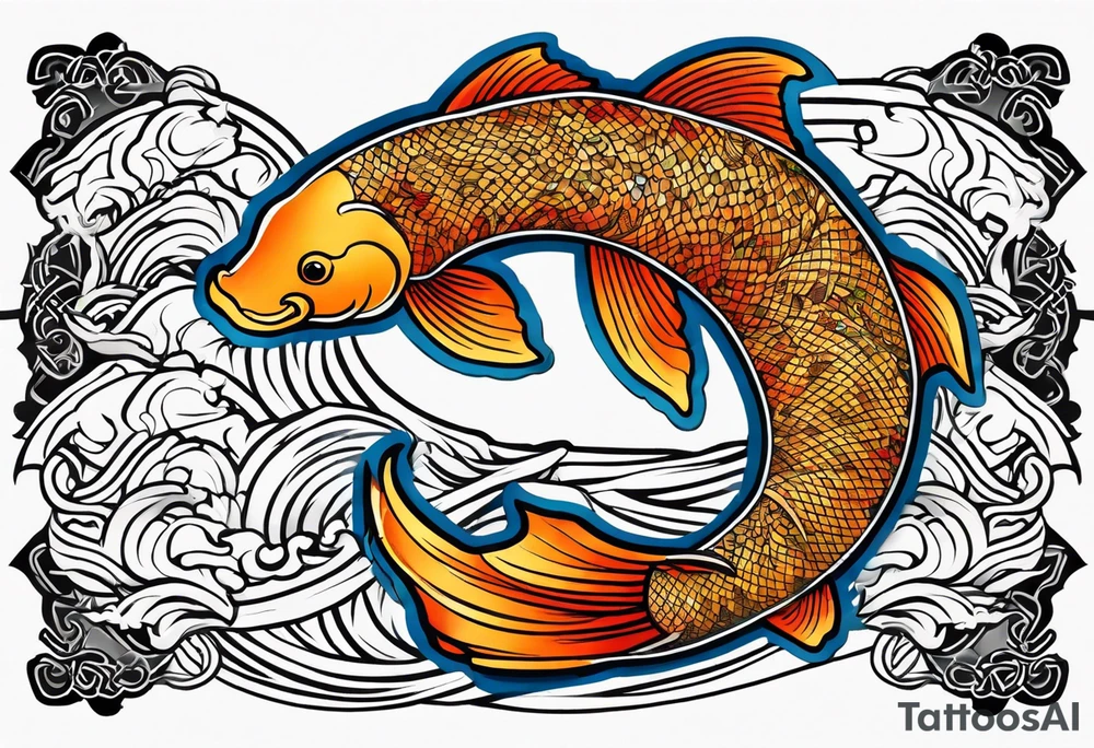 japanese wave, koi mixed with celtic pattern tattoo idea