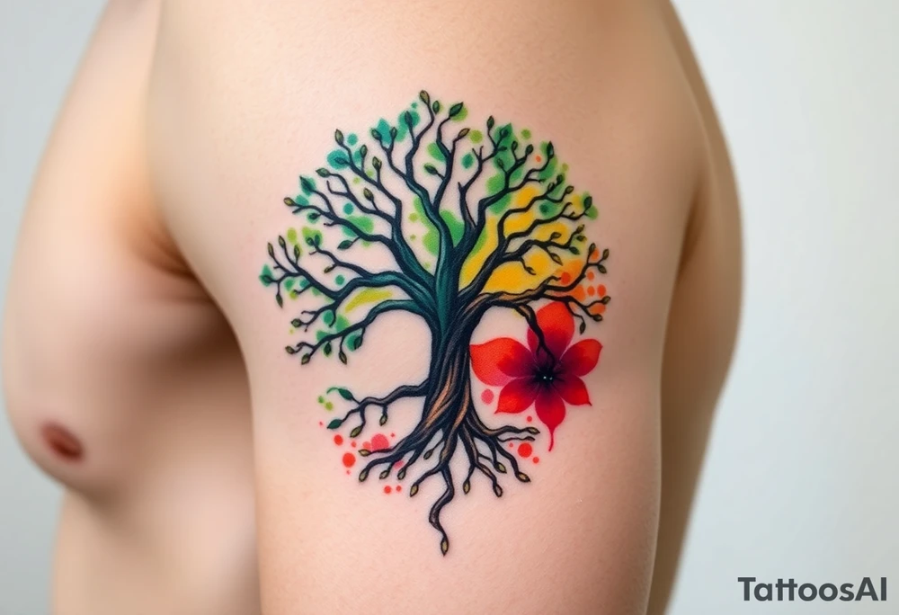 Tree of life half Jamaican colours half Irish colours tattoo idea