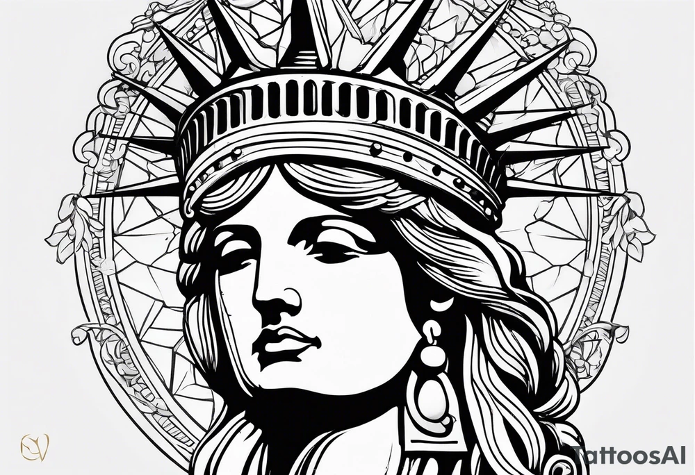 Countour fine line Statue of Liberty crown feminine tattoo idea