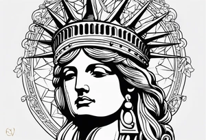 Countour fine line Statue of Liberty crown feminine tattoo idea