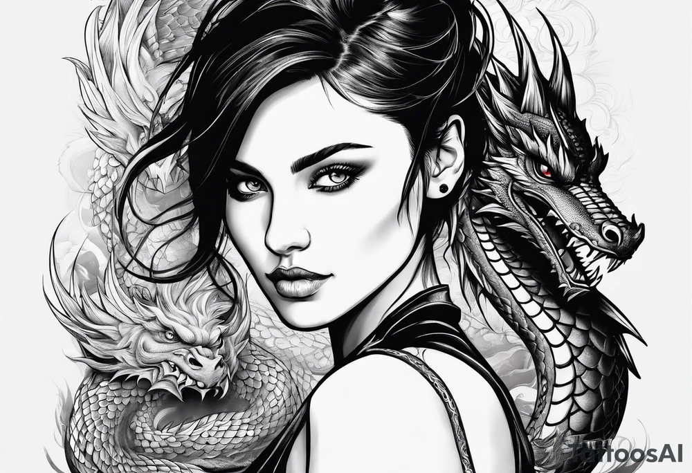 a girl and a dragon tattoo idea