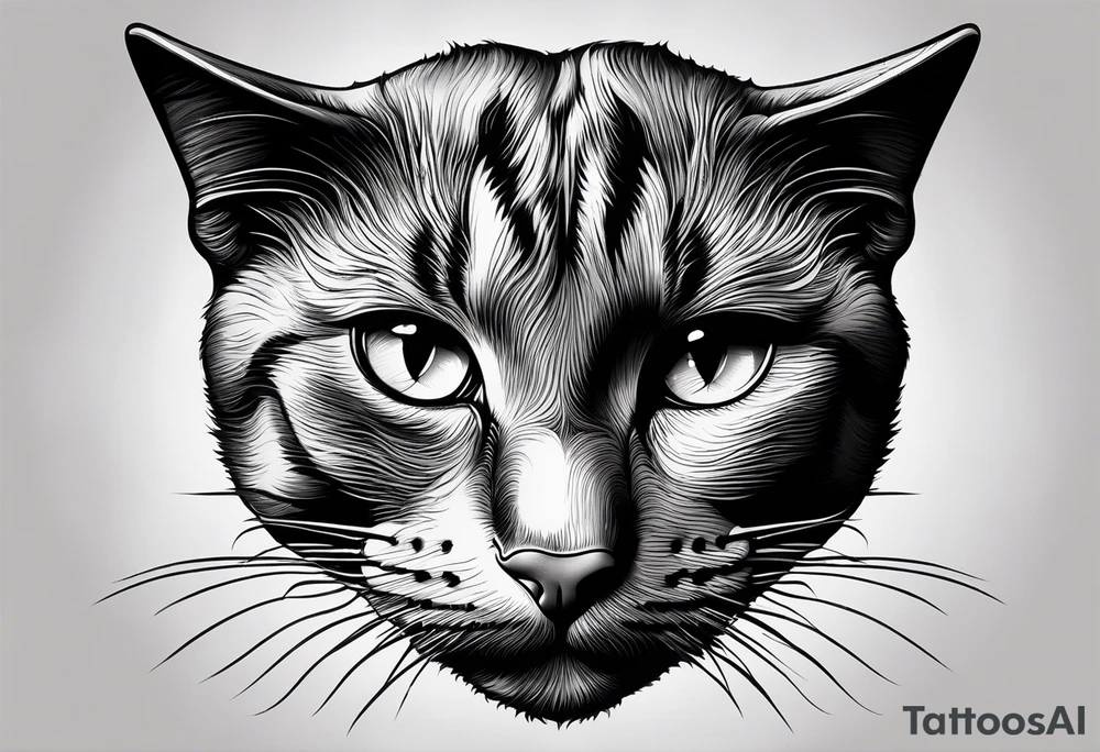 Photo realistic black cat head only facing forward add crescent moon to the left of the cat tattoo idea