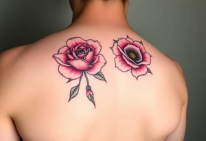 Pink peonie outline deep red rose outline red poppy outline and pink carnation outline tattoo idea