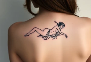 delicate small silhouette of woman lying on her side partially unclothed thin lines tattoo idea