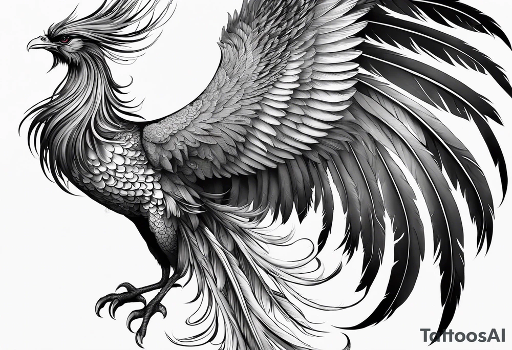 asian elegant long feathered phoenix
with a long neck, with short wings tattoo idea