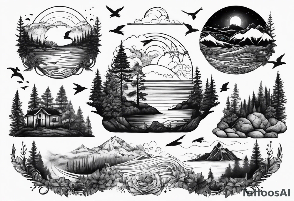 tatoo whit forest and sea for arm tattoo idea