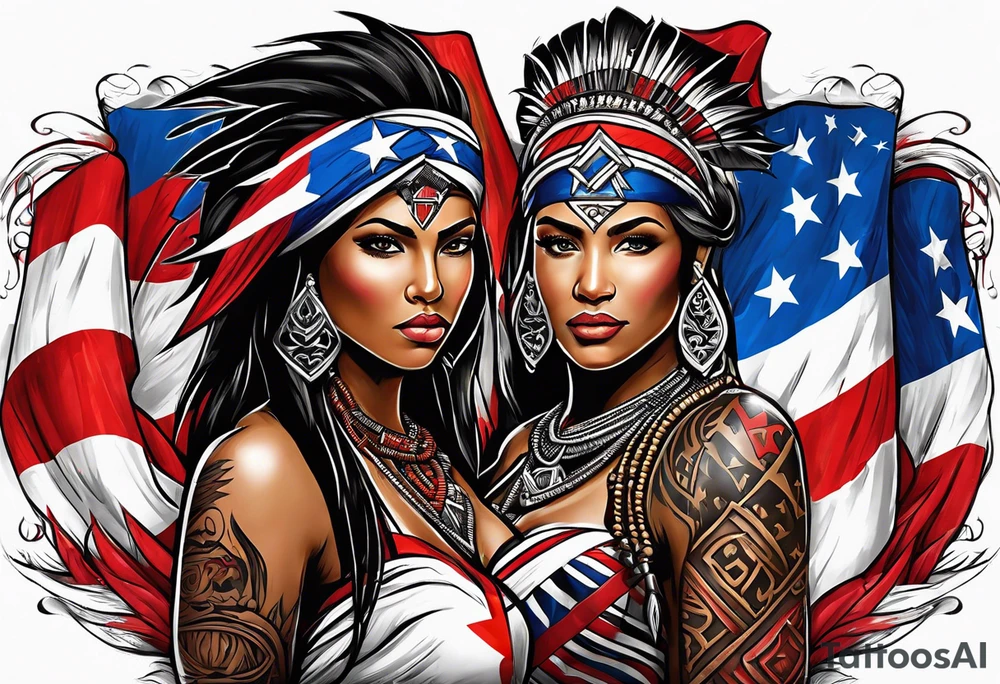 Tribal art holding the Puerto Rican, U.S.  Virgin Islands and Trinidad flags tattoo idea