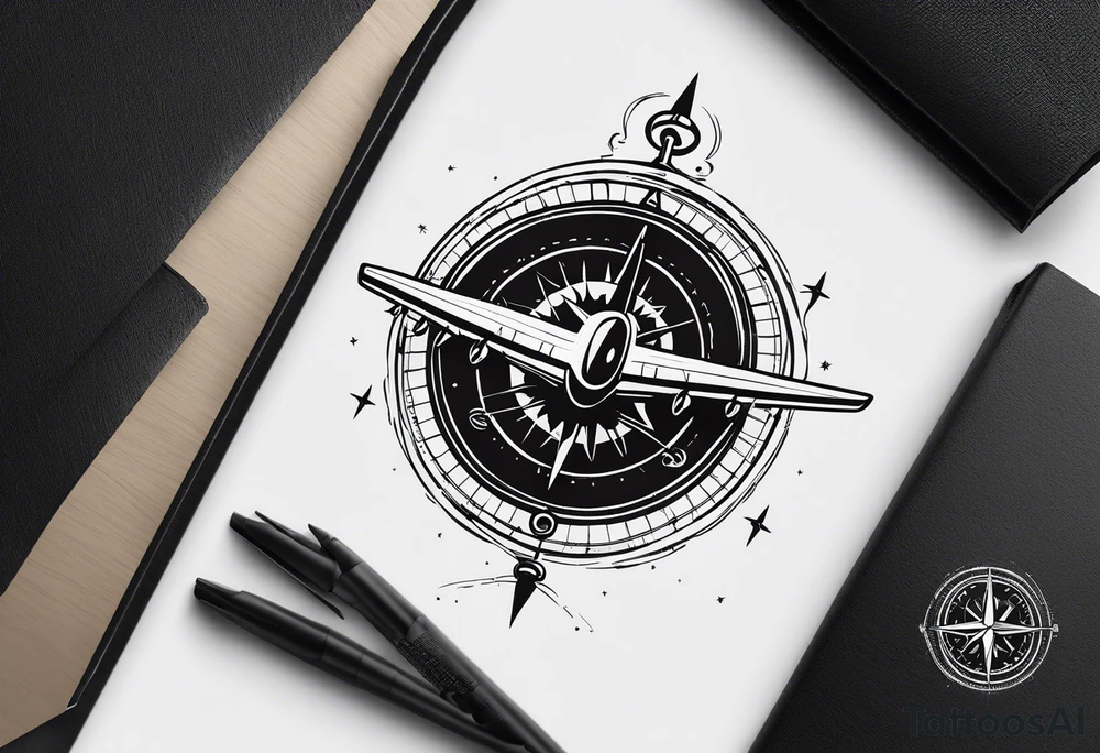compass with airplane flying out of it tattoo idea