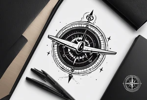 compass with airplane flying out of it tattoo idea