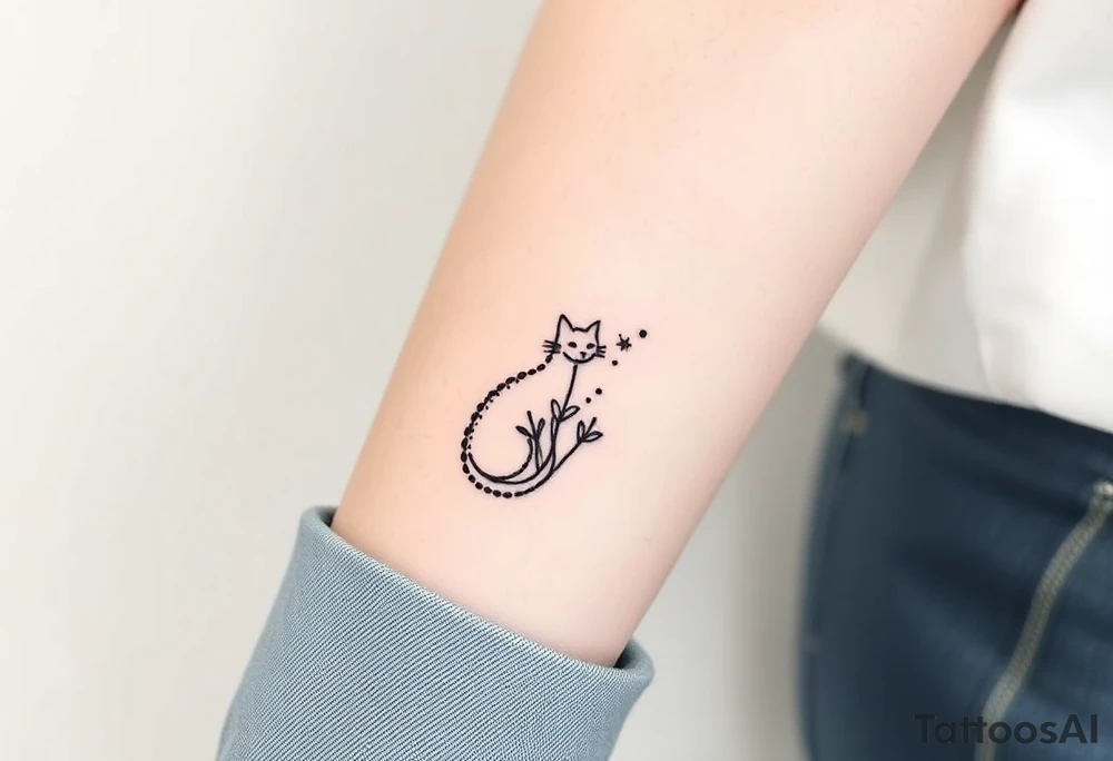 Minimalist Artemis symbolism including cat and mugwort tattoo idea