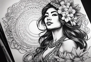 Hula Girl , universe in the background, ascending death tattoo idea