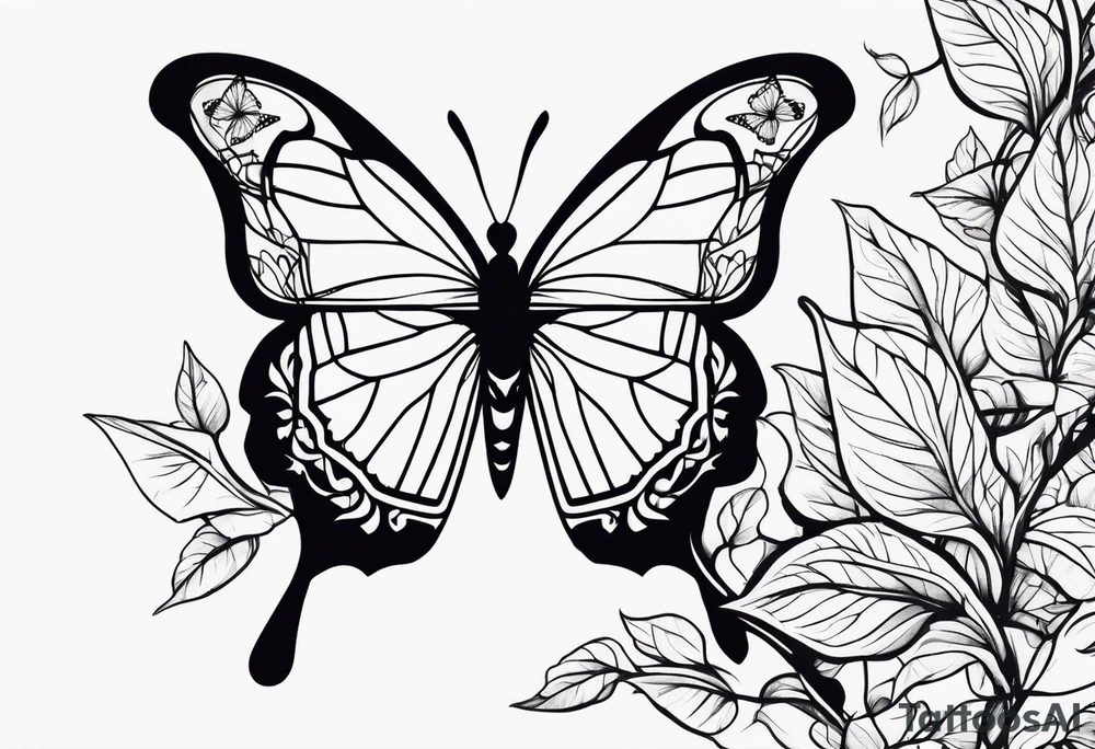 vines of leaves and butterfly tattoo idea