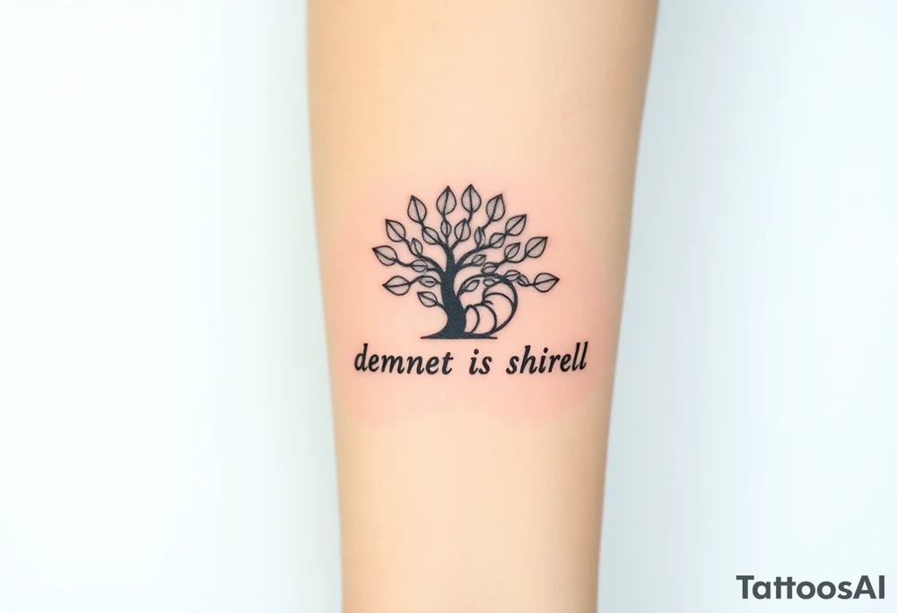 Fibonacci spiral shell inside of tree full of leaves tattoo idea