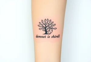Fibonacci spiral shell inside of tree full of leaves tattoo idea