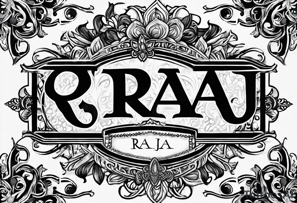 Kids names “Raaj” and “Reign” with the number 11 and crowns for their royalty tattoo idea