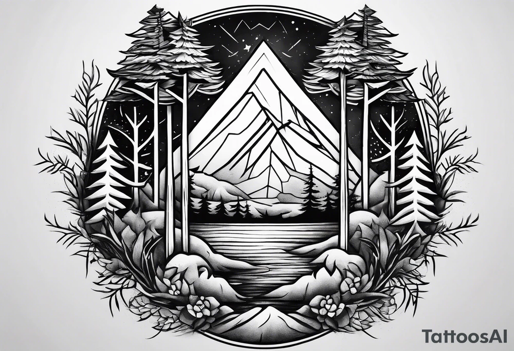Flame and pine tree tattoo idea