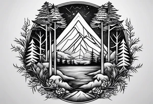 Flame and pine tree tattoo idea
