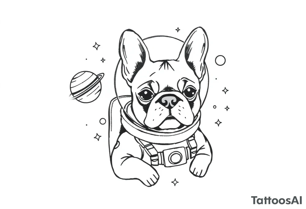 a space themed tattoo of my french bulldog mars. include elements in space like planets and stars. mars should be depicted as a astronaut tattoo idea