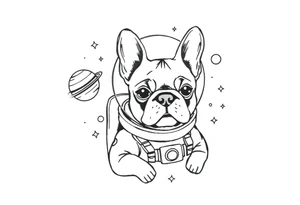 a space themed tattoo of my french bulldog mars. include elements in space like planets and stars. mars should be depicted as a astronaut tattoo idea