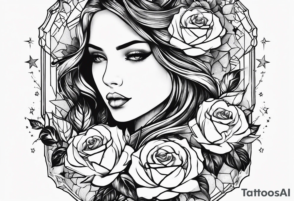 Tesseract with roses and stars tattoo idea