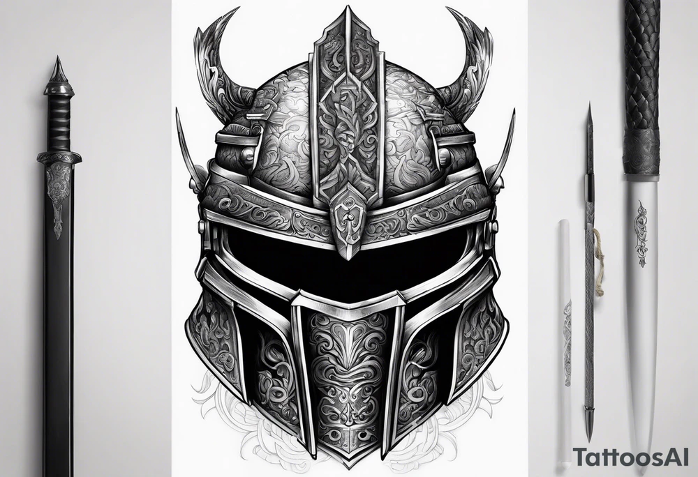 Ronin helmet with sword penetrating it tattoo idea
