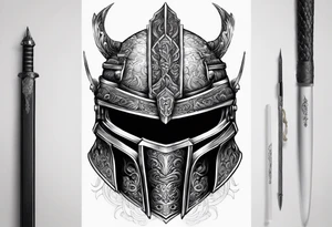 Ronin helmet with sword penetrating it tattoo idea