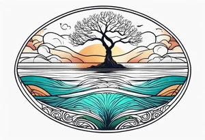 calm sea and tree of life background tattoo idea