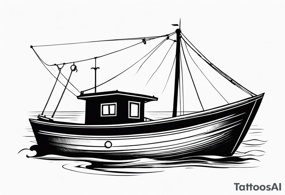A simple vintage fishing boat tattoo idea