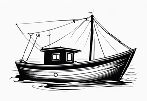A simple vintage fishing boat tattoo idea