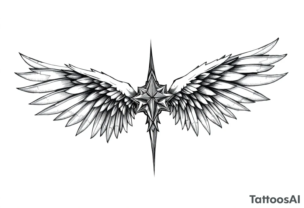Long Angelwings straight down tattoo idea
