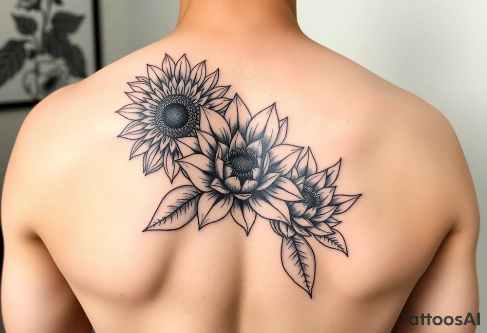 Sunflower, peony, cherry blossom, lotus, Delilah’s tattoo idea