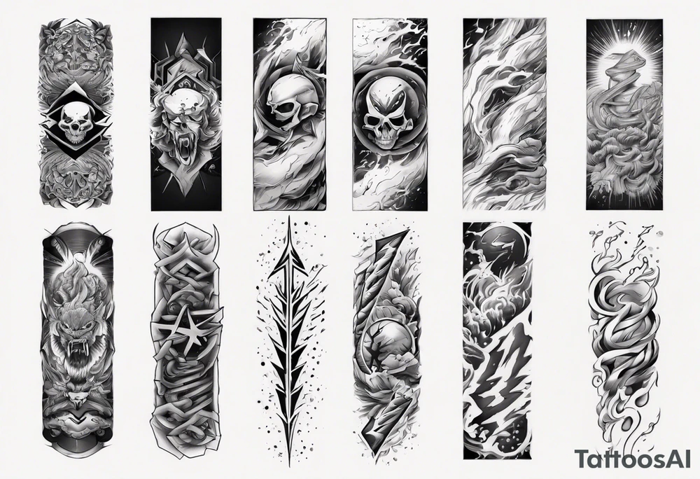 forearm sleeve thunder pattern tattoo idea