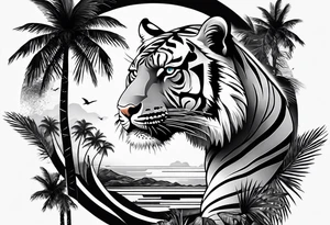 tiger climbing palm tree tattoo idea