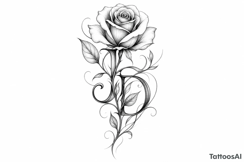 Intertwined J and D hidden within rose petals and leaves. tattoo idea