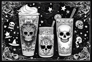 Trick or treat, 20 oz tumbler banner design, candy, minimalist, potions, brew, broom, spellbound, voodoo, cat, poly juice potion, moon, stars, sugar skull tattoo idea