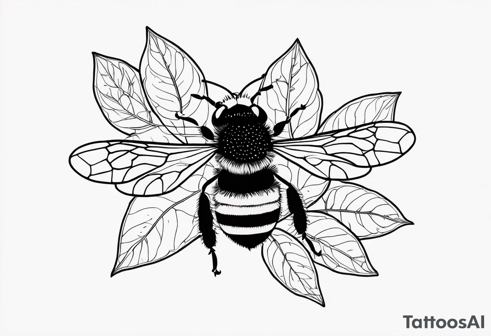3 in by 2 in minimalist tattoo for forearm of a Hydrangea and a bee hovering by it tattoo idea