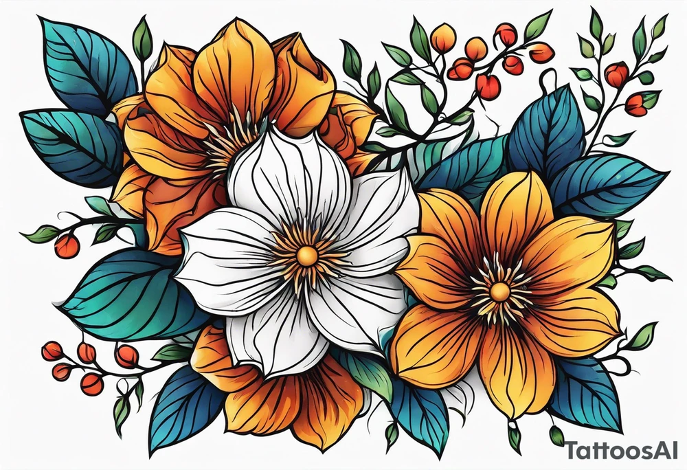 Geometric pattern flowers tattoo idea