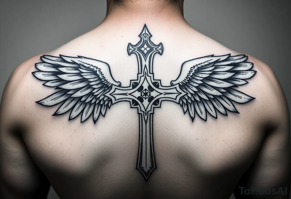 templar cross with angel wings mystical esoteric background tattoo idea