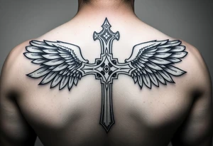 templar cross with angel wings mystical esoteric background tattoo idea