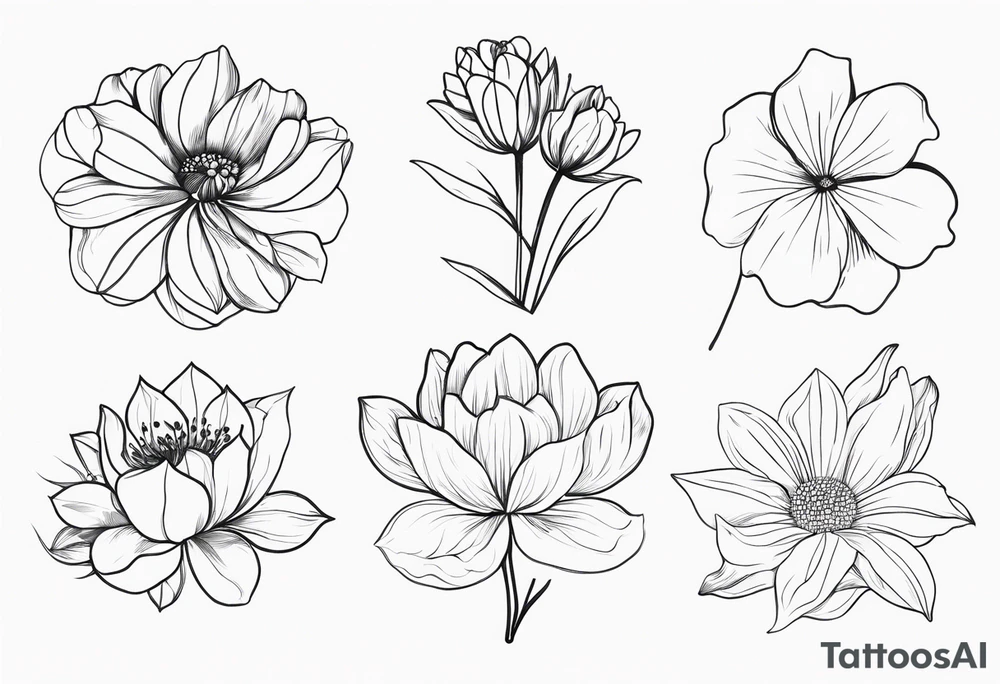 fine line birth month flowers of march may june july together tattoo idea