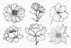 fine line birth month flowers of march may june july together tattoo idea