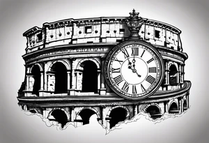 Roman clock above
 colosseum tattoo idea