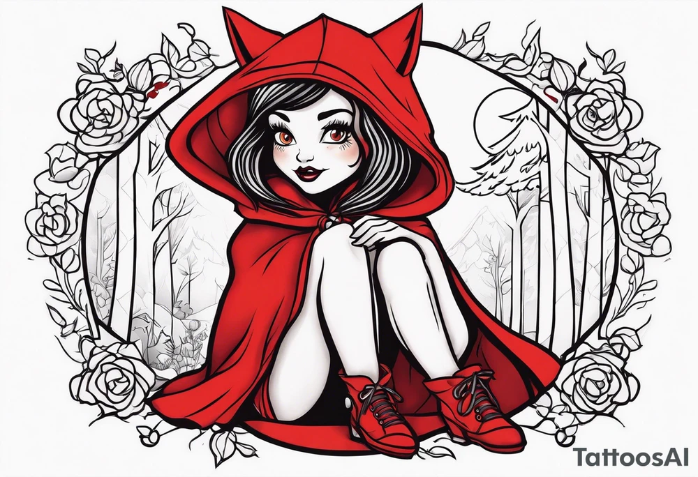 Red riding hood full thigh tattoo tattoo idea