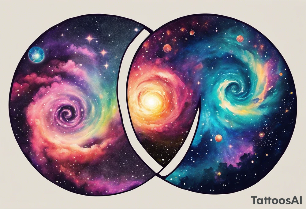 I want a spiral nebula space galaxy tattoo that's colorful and bright and cute and is nice to look at I don't want a traditional circle I want it like the ones thay look like an s shape and this tattoo will be on my left buttcheek and light colors I want more spread and less circle tattoo idea