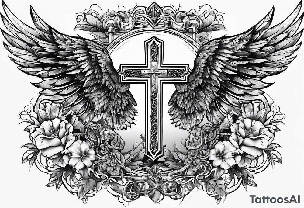 chest Christianity and wings tattoo idea