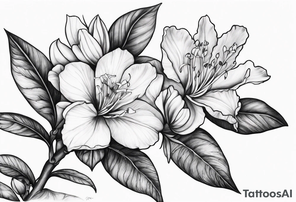 5-petal Azaleas, along a long branch tattoo idea