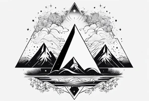 thick line art of space and nature in triangle tattoo idea