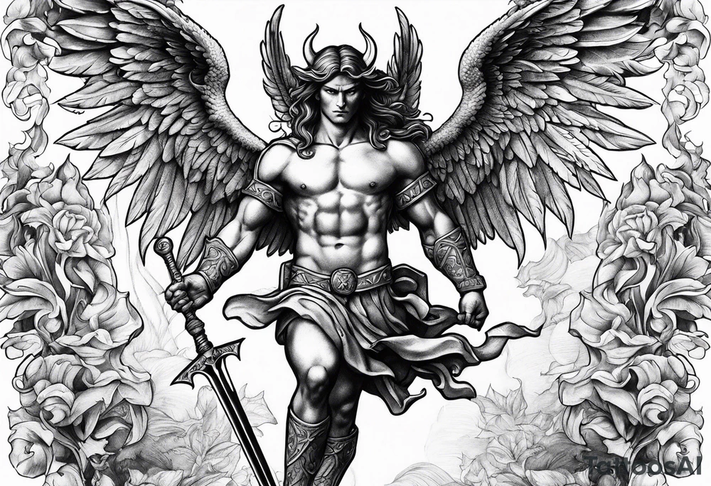 st michael stabbing devil in the back tattoo idea
