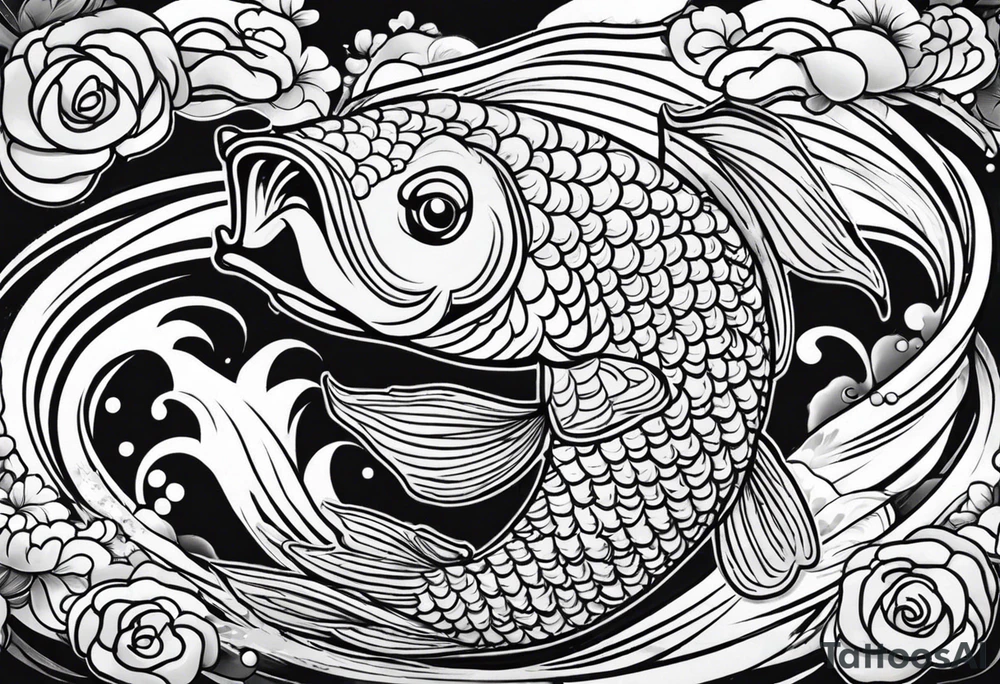 a koi fish in but more animated tattoo idea