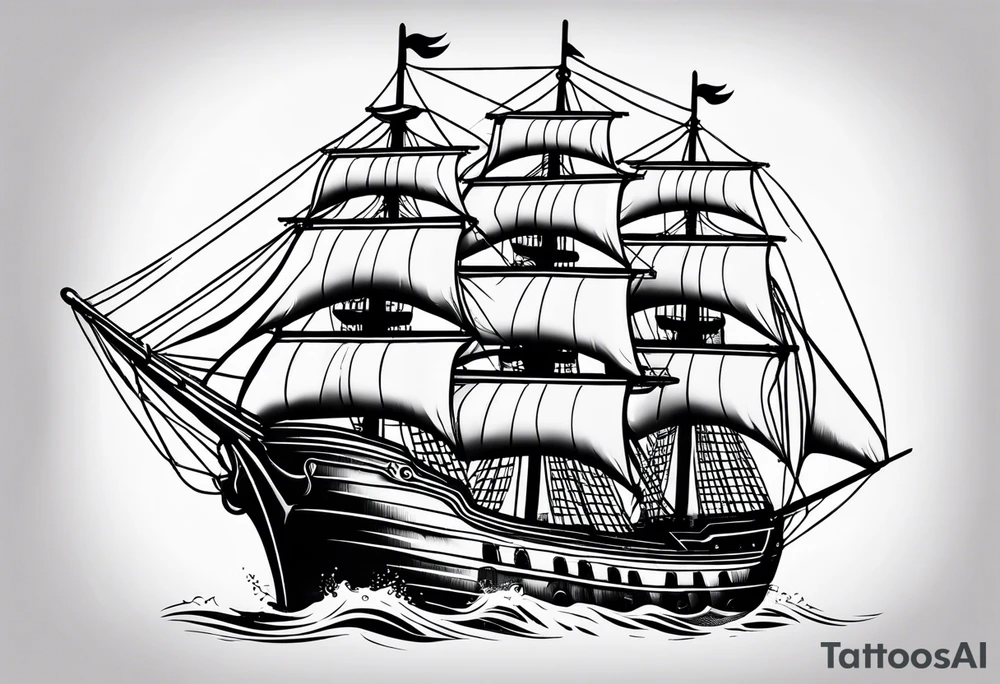 large wooden ship facing right tattoo idea